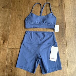 Lululemon Align HR Short 6" and Flow Y Bra Matching Set Brilliant Blue New